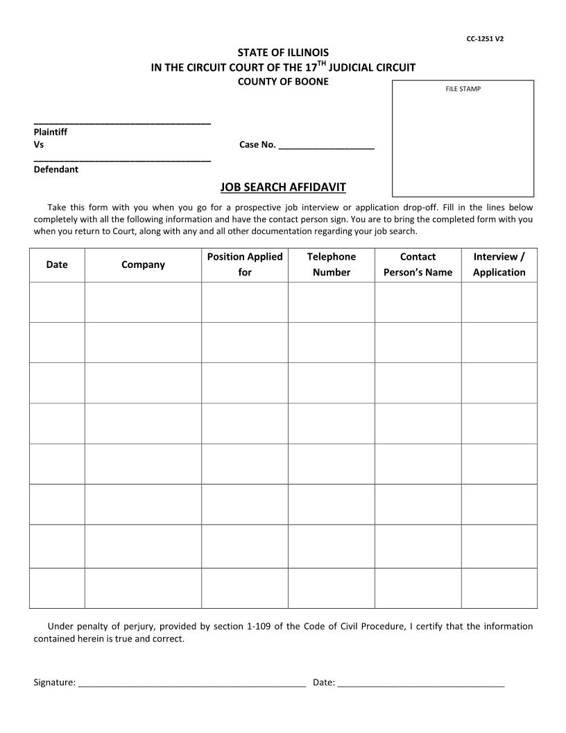 Job Search Affidavit {CC-1251} | Pdf Fpdf Docx | Illinois