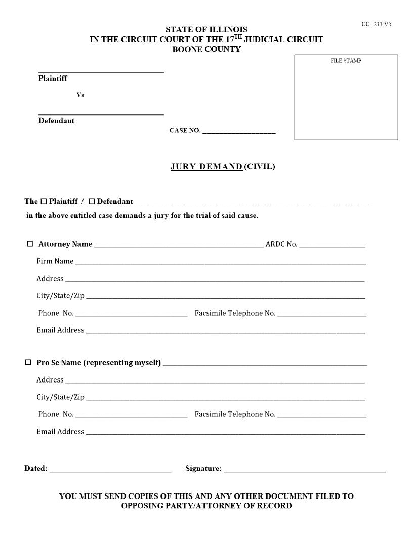 Jury Demand {CC-233} | Pdf Fpdf Docx | Illinois