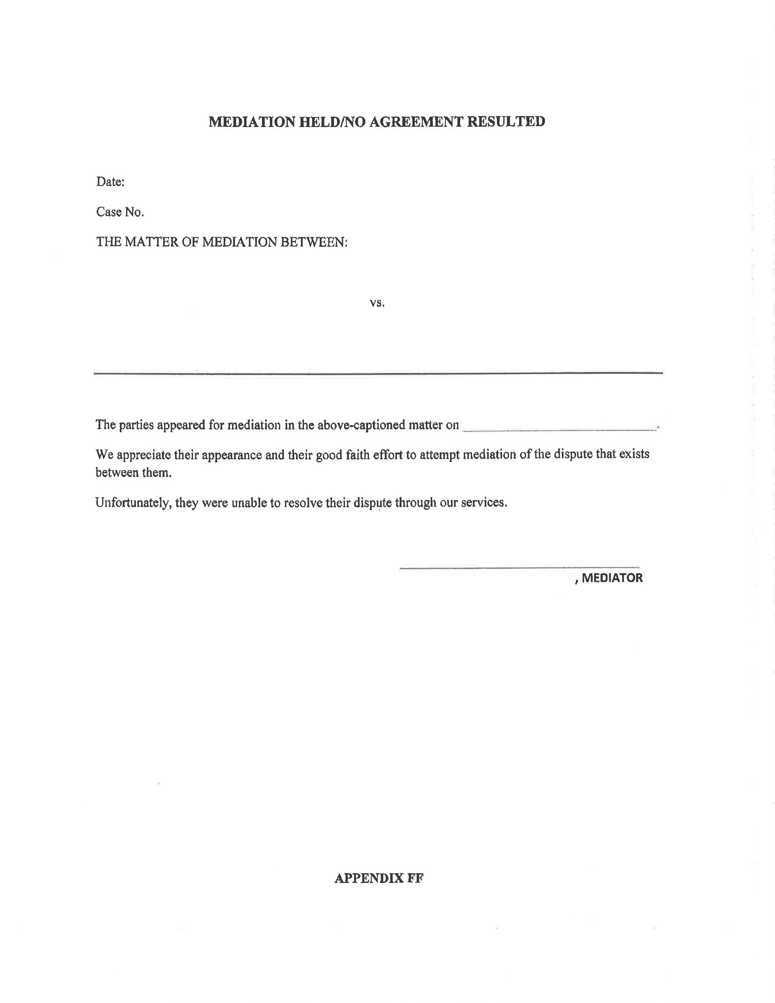 Mediation Held-No Agreement Resulted {Appendix FF} | Pdf Fpdf Docx | Illinois