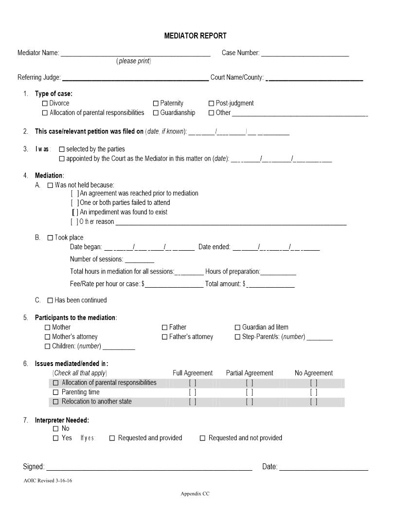Mediator Report (Statistical) {Appendix CC} | Pdf Fpdf Docx | Illinois