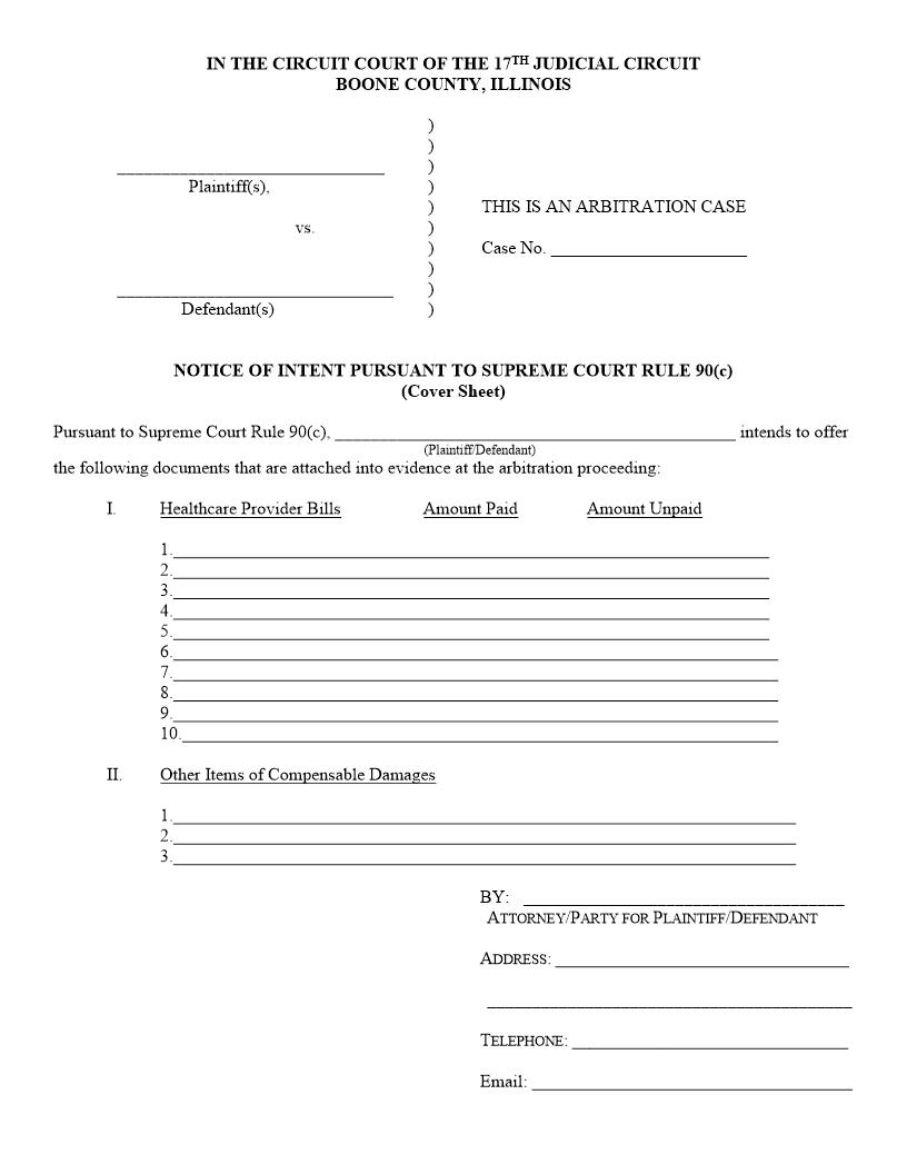 Notice Of Intent Pursuant To Supreme Court Rule 90(c) (Cover Sheet - Arbitration) | Pdf Fpdf Docx | Illinois