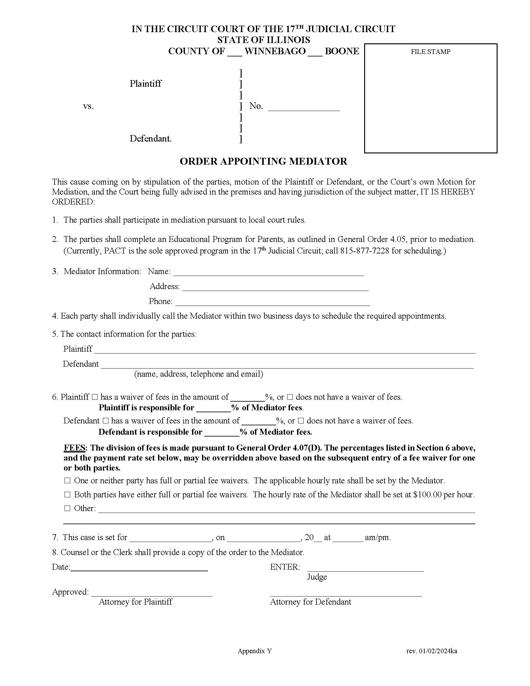 Order Appointing Mediator {Appendix Y} | Pdf Fpdf Docx | Illinois