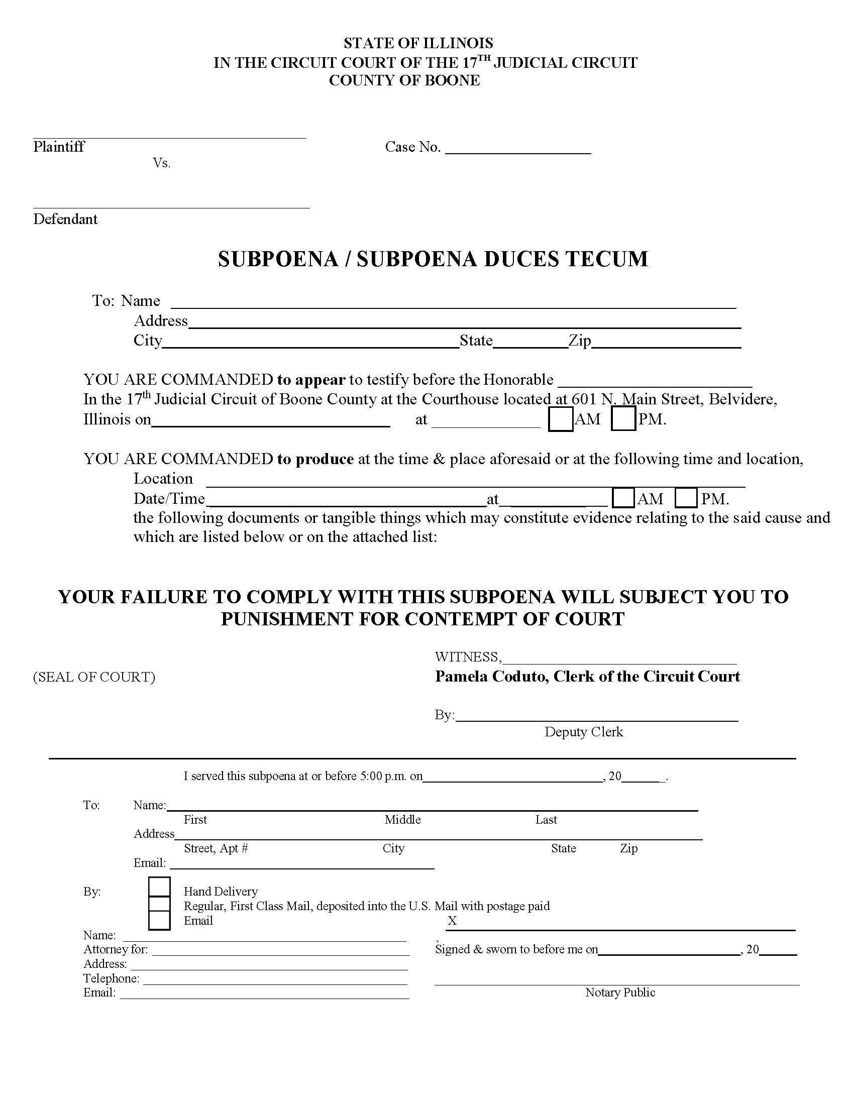 Subpoena Subpoena Duces Tecum | Pdf Fpdf Docx | Illinois