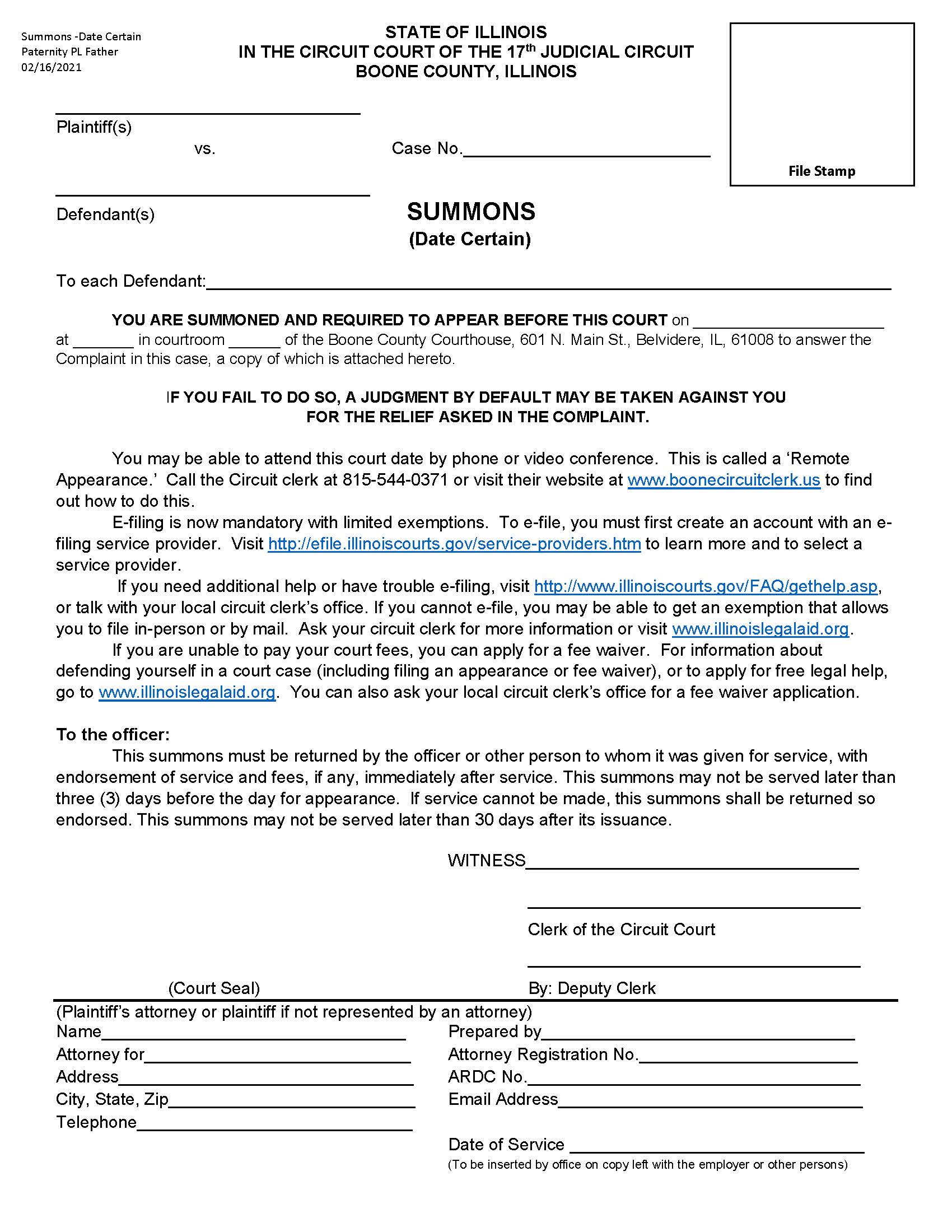 Summons (Date Certain) | Pdf Fpdf Docx | Illinois