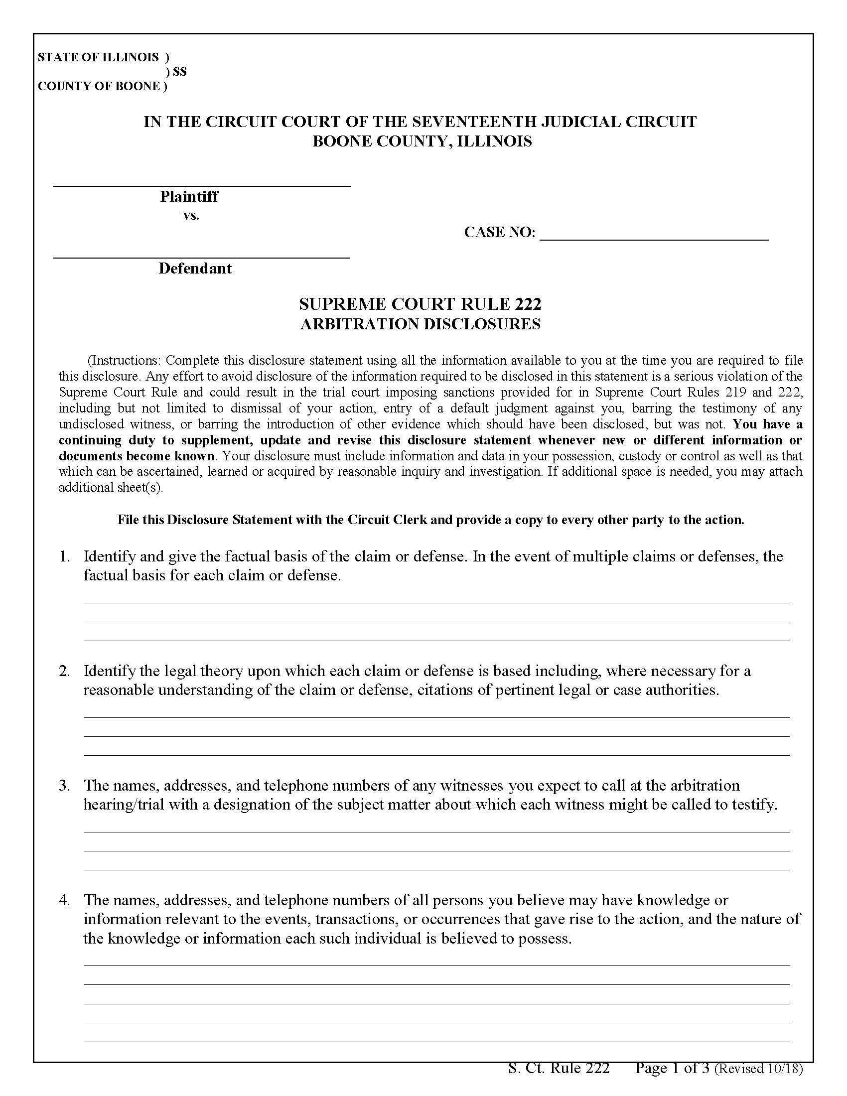Supreme Court Rule 222 Arbitration Disclosures | Pdf Fpdf Docx | Illinois