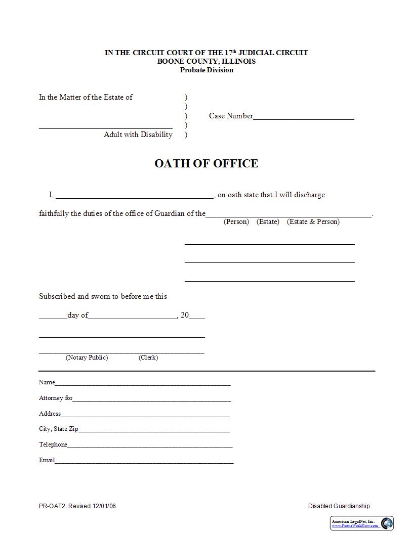 Oath Of Office Disabled Person {PR-OAT2} | Pdf Fpdf Docx | Illinois