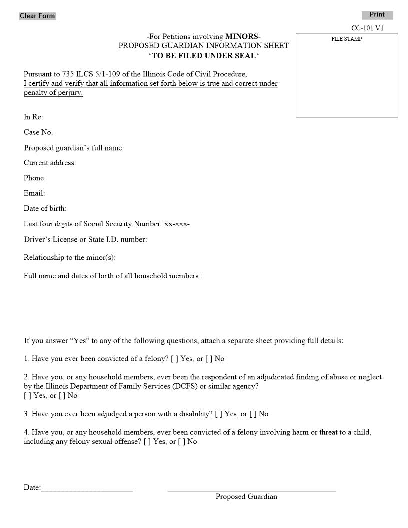 Proposed Guardian Information Sheet (Minor) | Pdf Fpdf Docx | Illinois