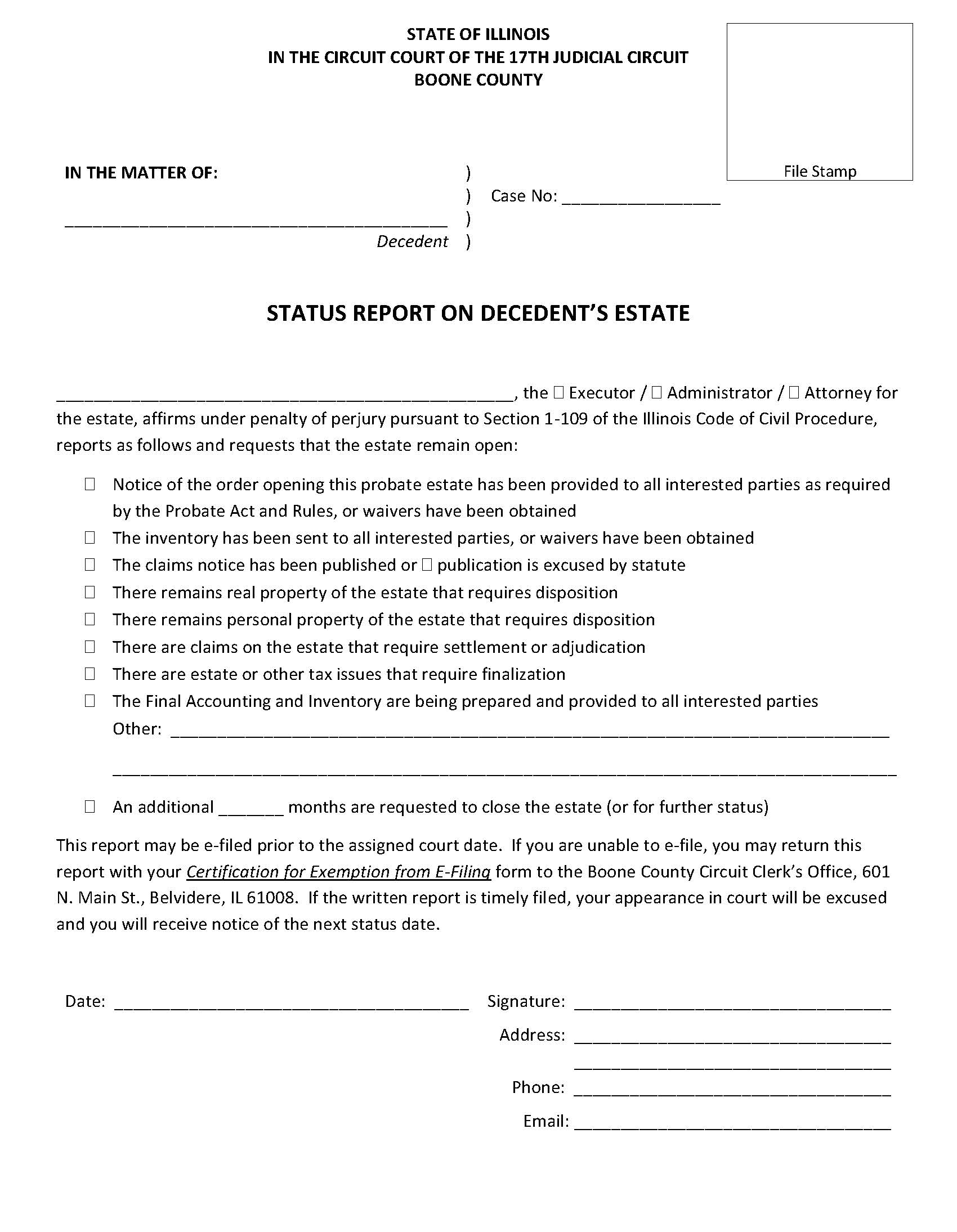 Status Report On Decedents Estate | Pdf Fpdf Docx | Illinois