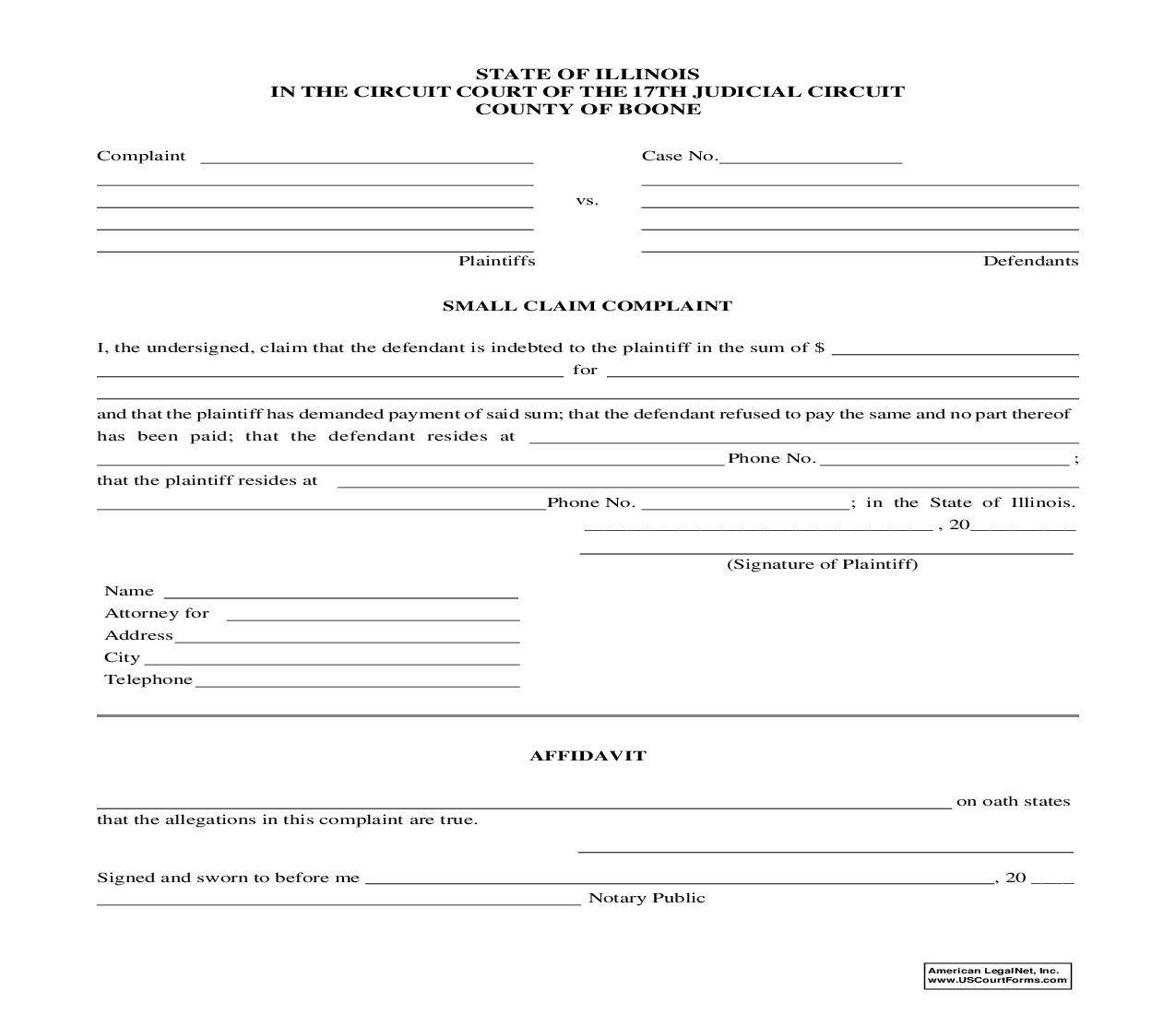 Small Claim Complaint | Pdf Fpdf Doc Docx | Illinois