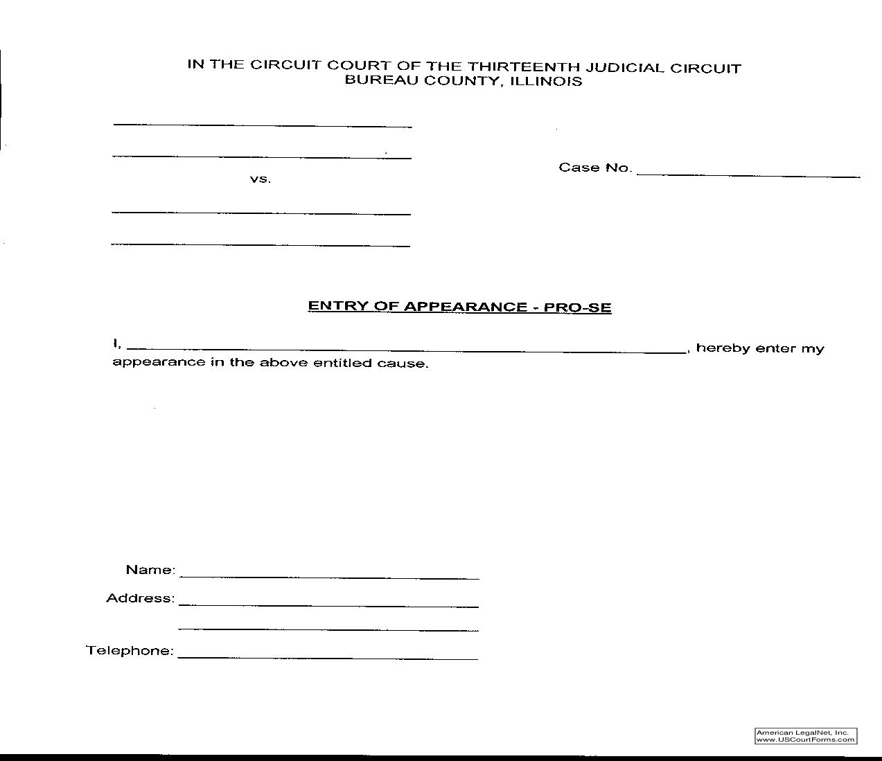 Entry Of Appearance Pro Se |  | Illinois