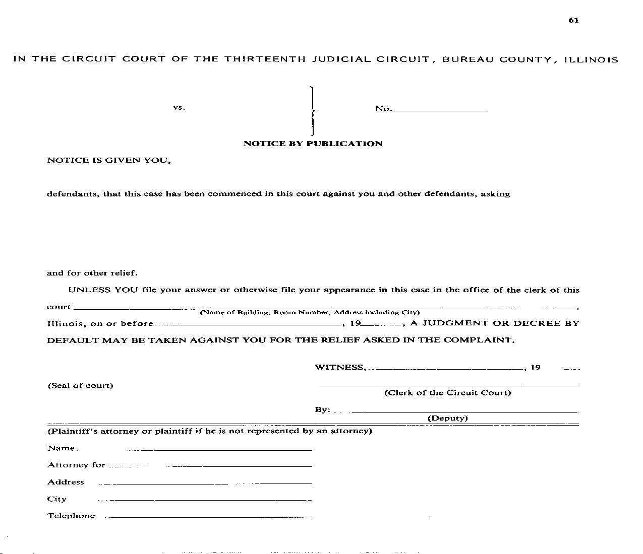 Notice By Publication {61} |  | Illinois
