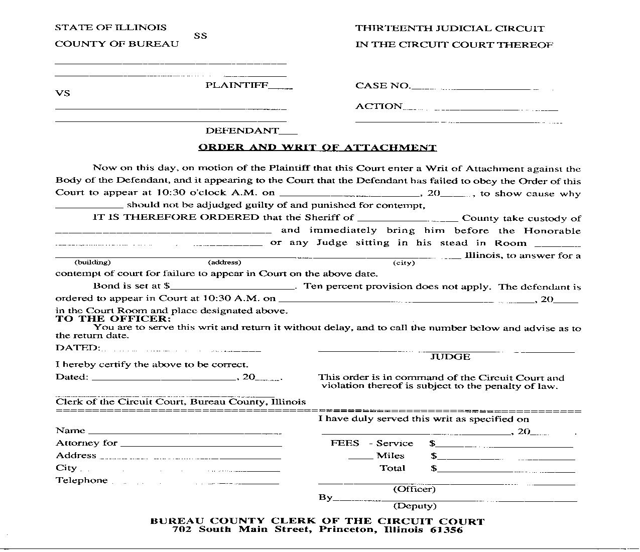 Order And Writ Of Attachment |  | Illinois