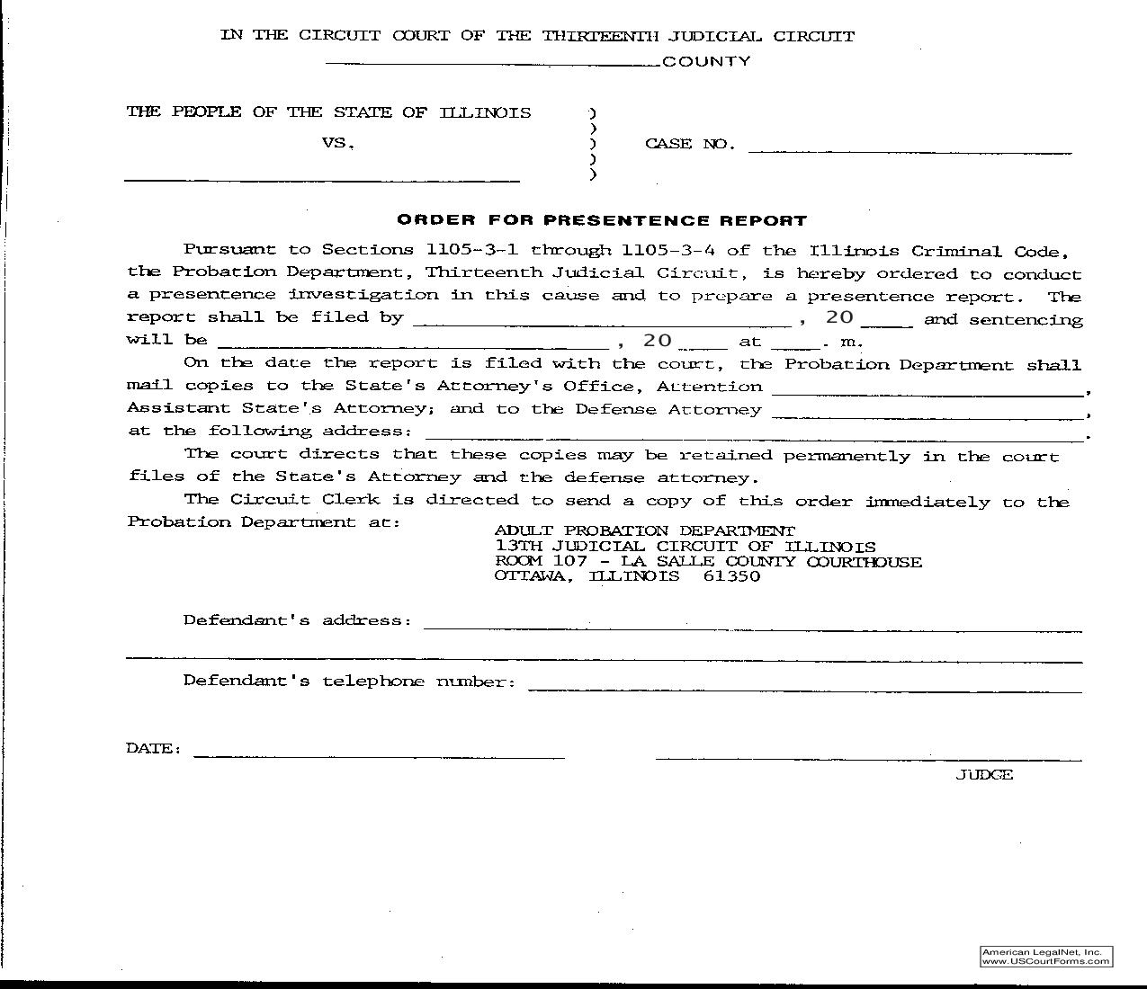 Order For Presentence Report (Ottawa) |  | Illinois