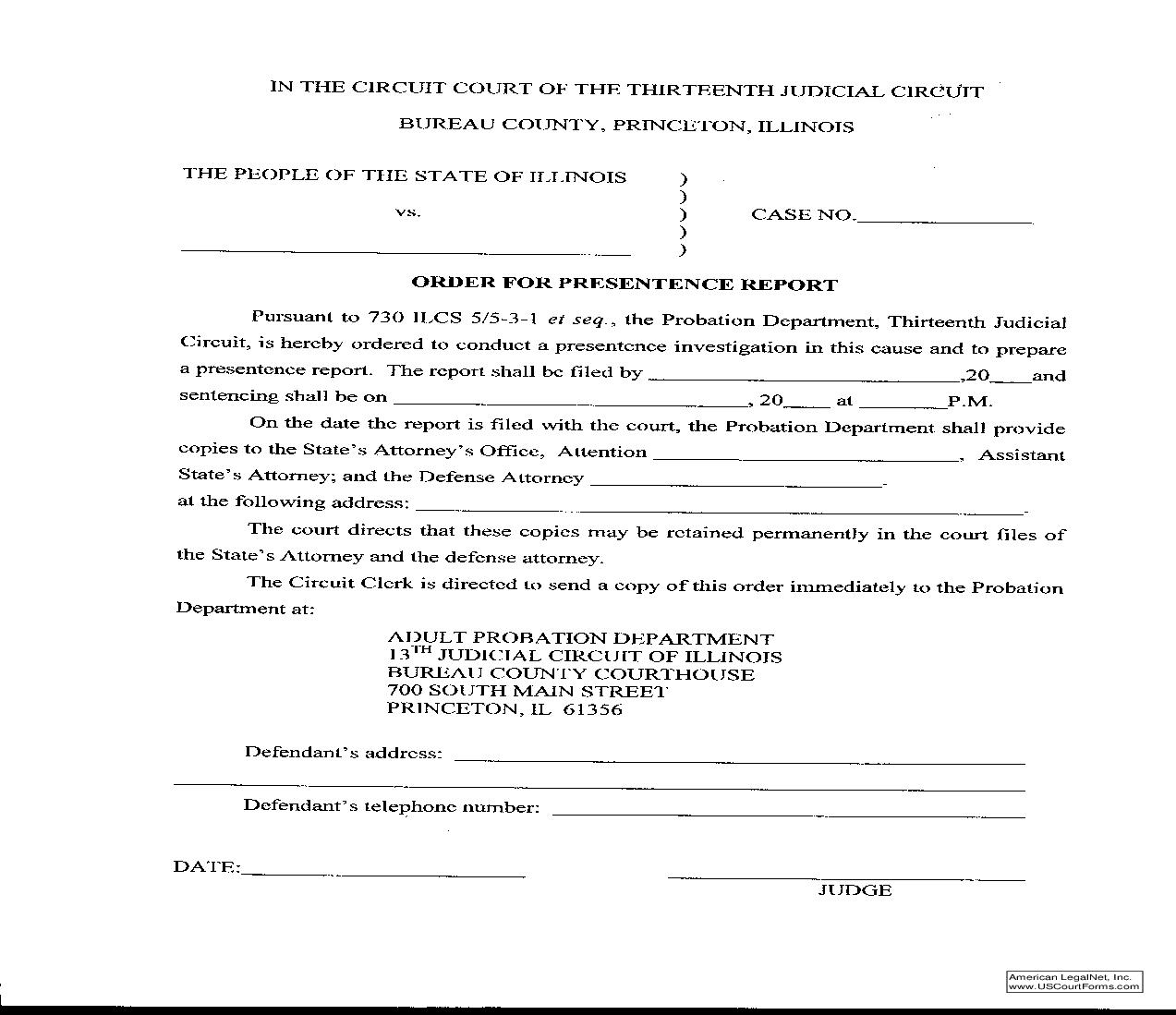 Order For Presentence Report |  | Illinois