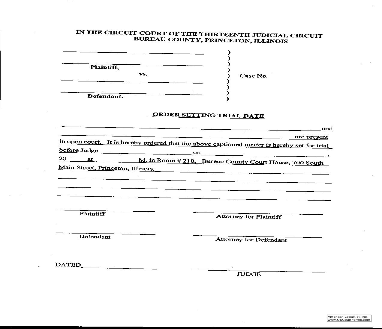 Order Setting Trial Date |  | Illinois