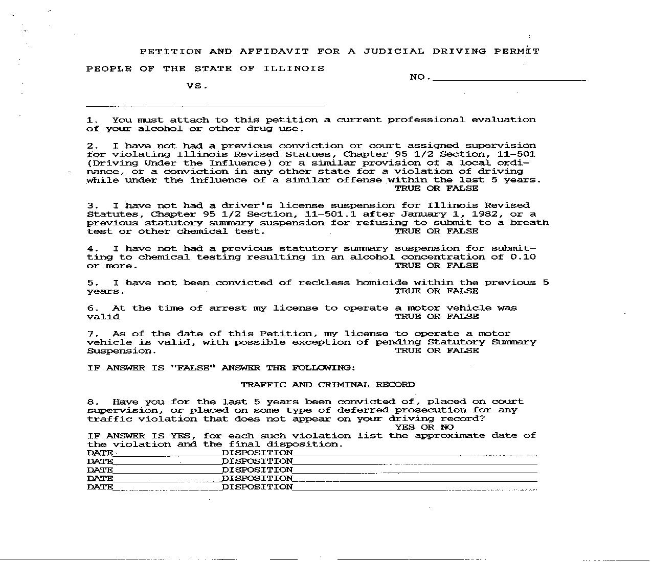 Petition And Affidavit For A Judicial Driving Permit |  | Illinois