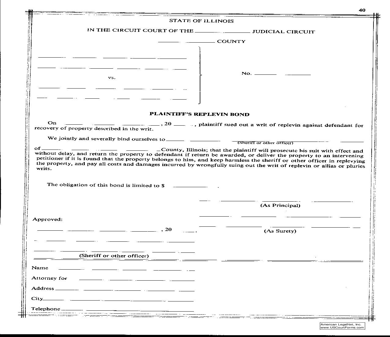 Plaintiffs Replevin Bond {40} |  | Illinois