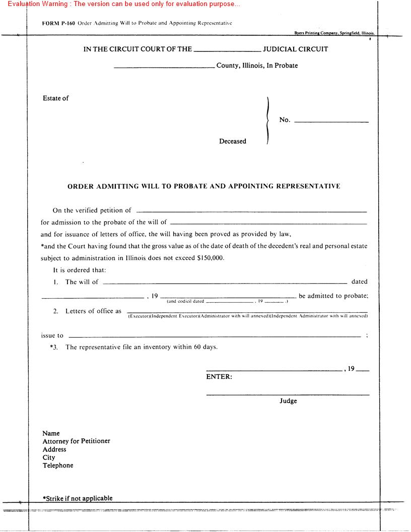 Order Admitting Will To Probate And Appointing Representative | Pdf Fpdf Doc Docx | Illinois