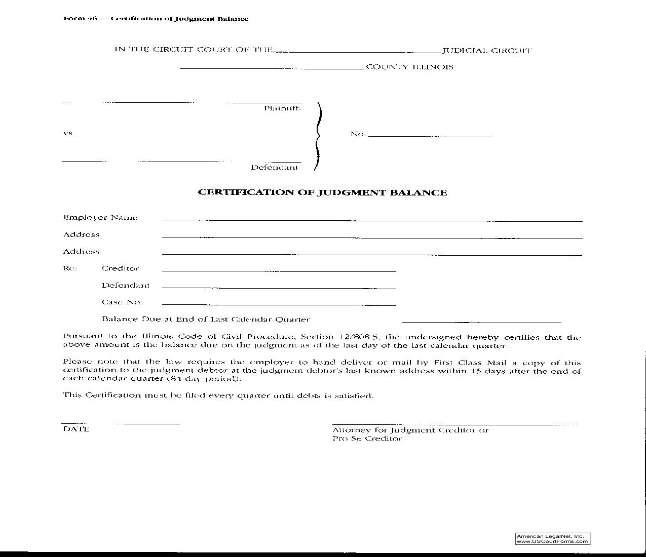 Certification Of Judgment Balance {46} | Pdf Fpdf Doc Docx | Illinois