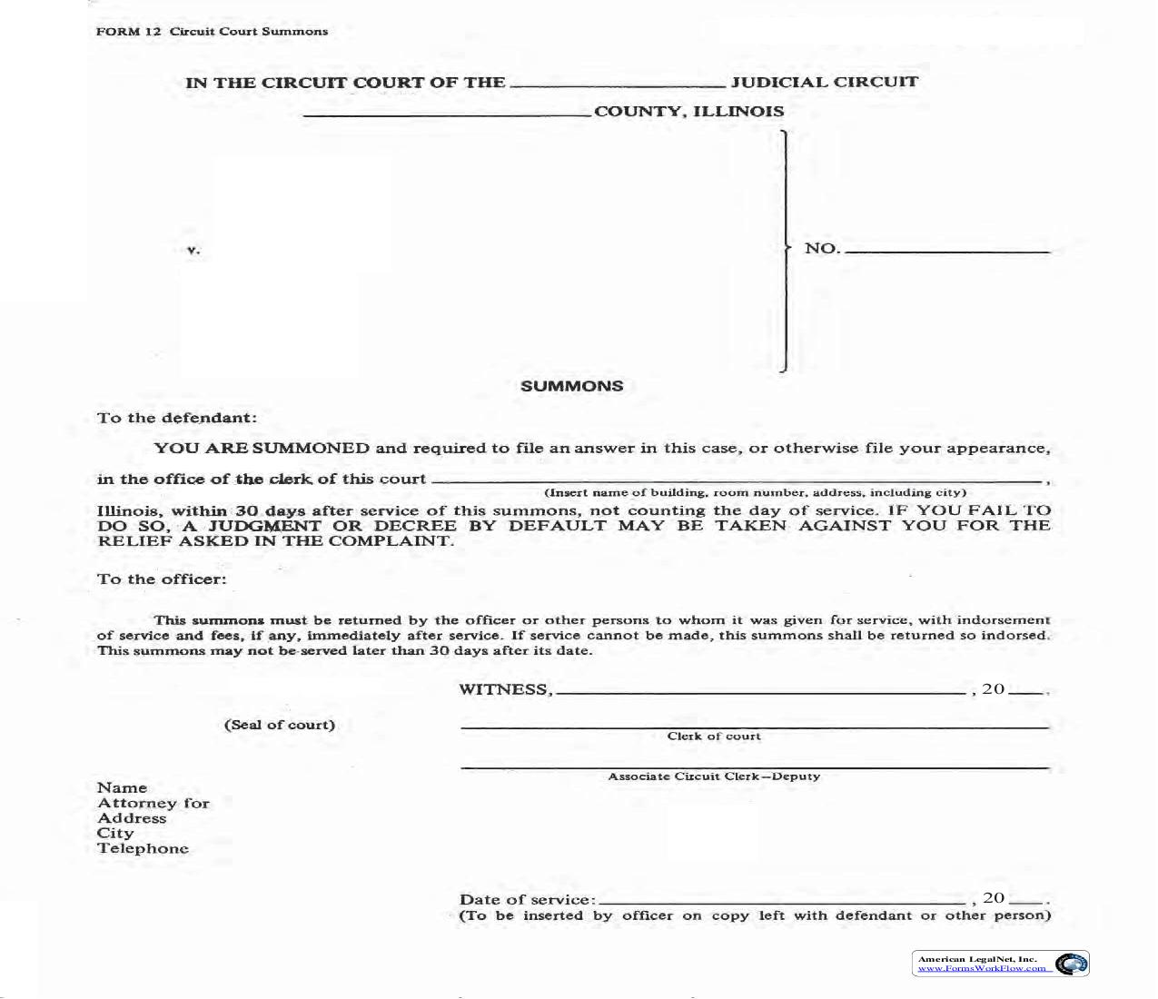 Circuit Court Summons {12} | Pdf Fpdf Doc Docx | Illinois