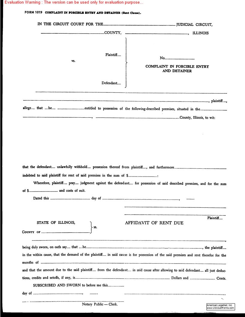 Complaint In Forcible Entry And Detainer {1019} | Pdf Fpdf Doc Docx | Illinois