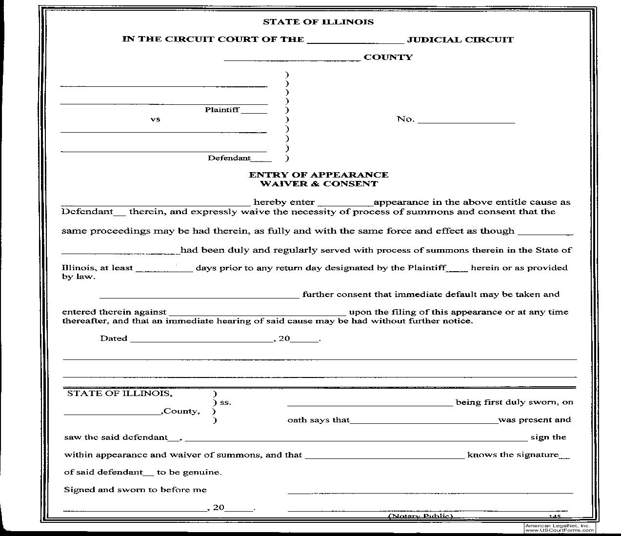 Entry Of Appearance Waiver And Consent {145} |  | Illinois