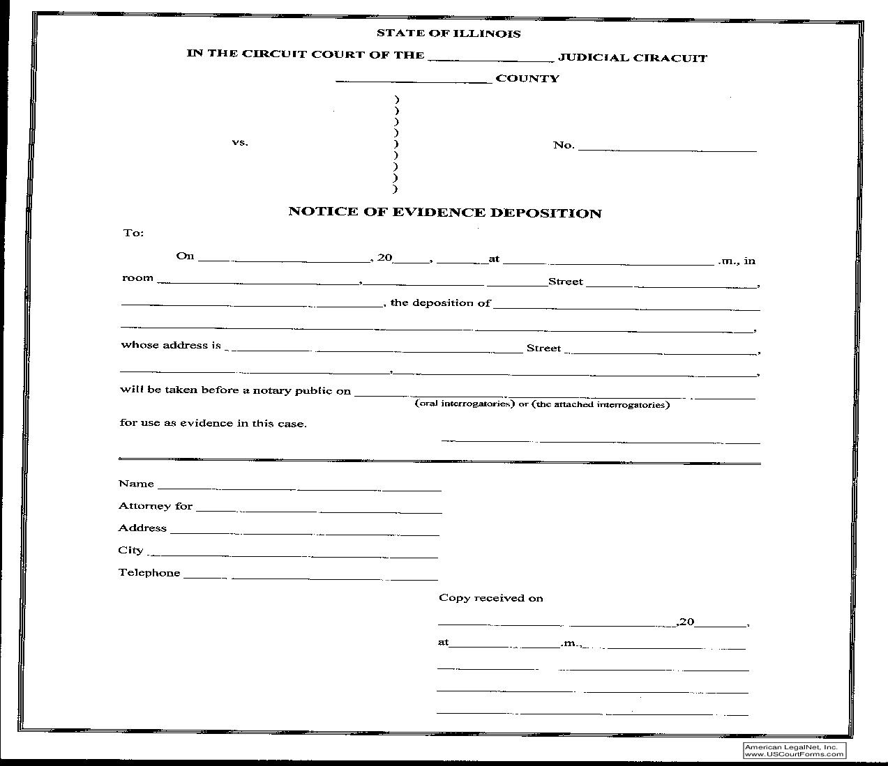 Notice Of Evidence Deposition | Pdf Fpdf Doc Docx | Illinois
