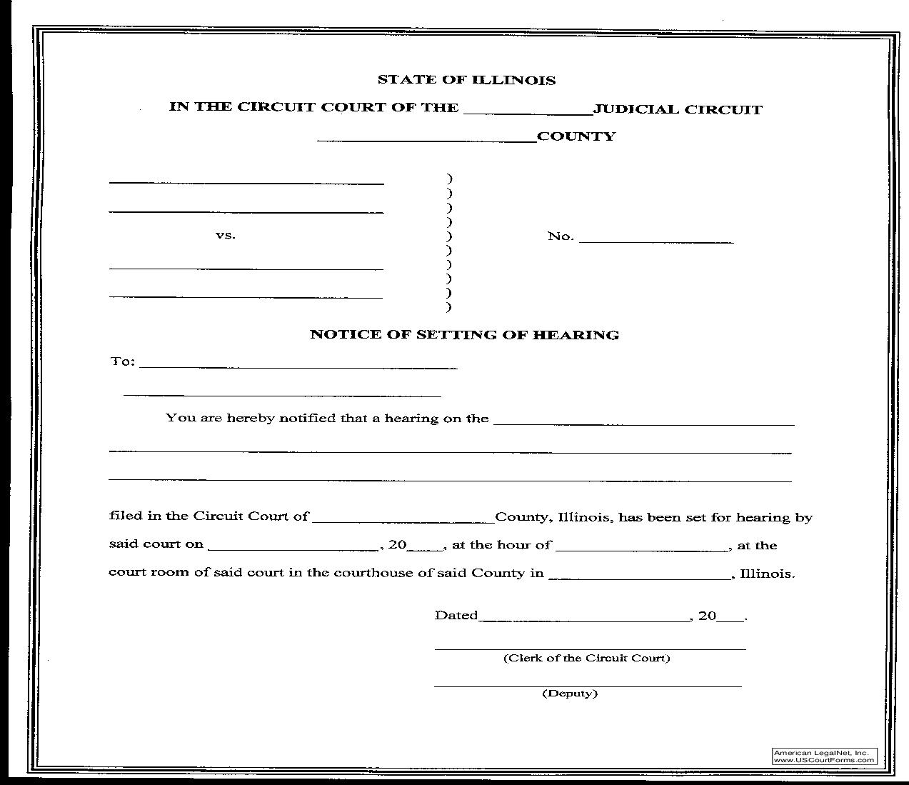 Notice Of Setting Of Hearing |  | Illinois