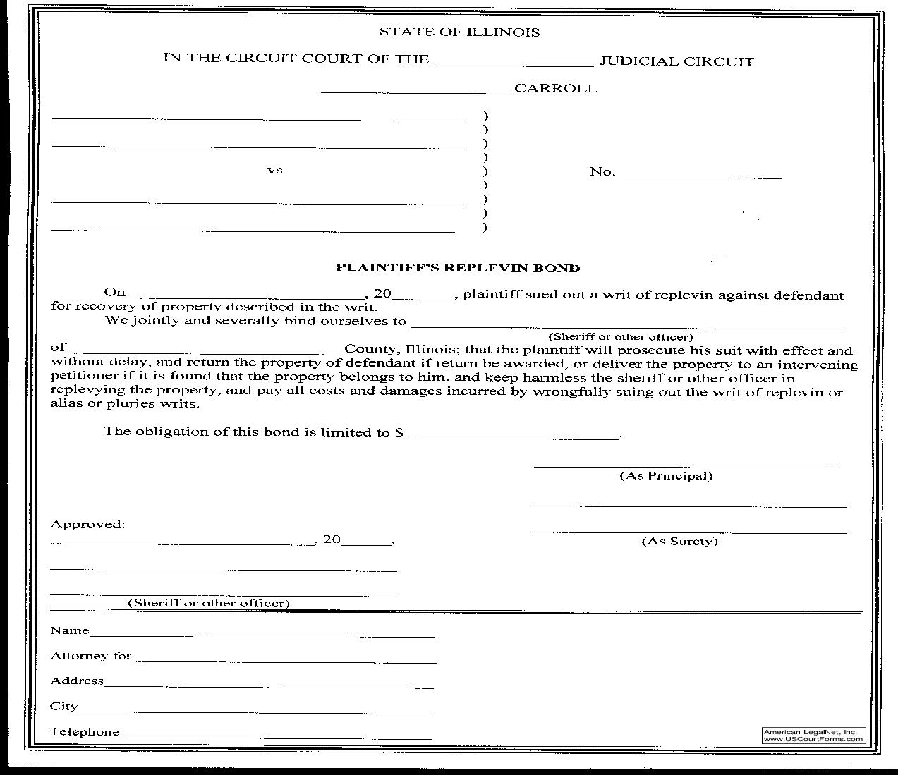 Plaintiffs Replevin Bond | Pdf Fpdf Doc Docx | Illinois