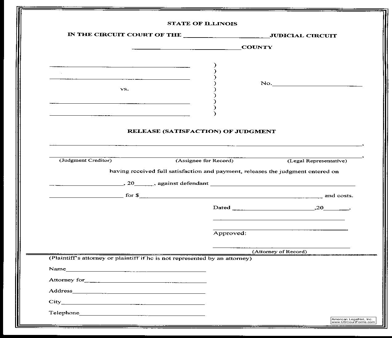 Release (Satisfaction) Of Judgment | Pdf Fpdf Doc Docx | Illinois