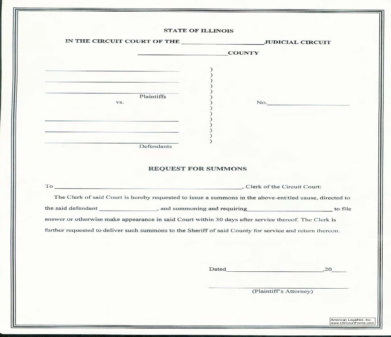 Request For Summons | Pdf Fpdf Doc Docx | Illinois