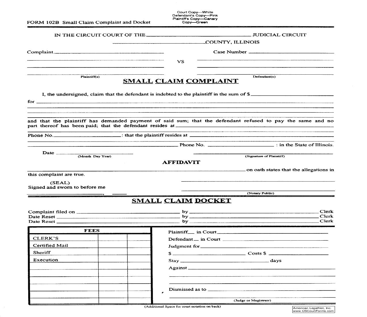 Small Claim Complaint | Pdf Fpdf Doc Docx | Illinois
