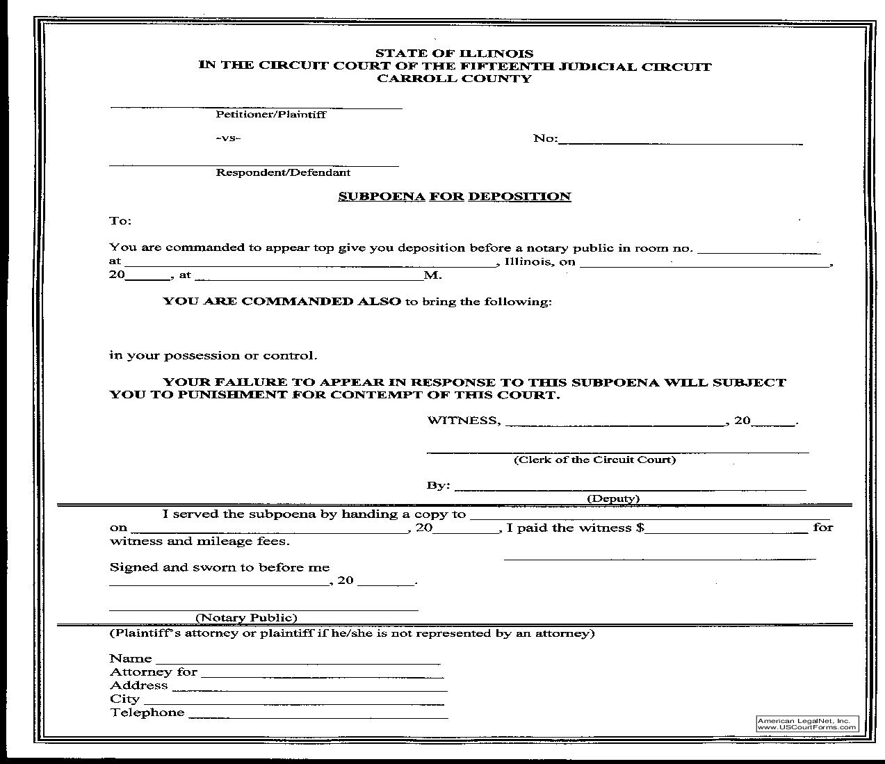 Subpoena For Deposition | Pdf Fpdf Doc Docx | Illinois