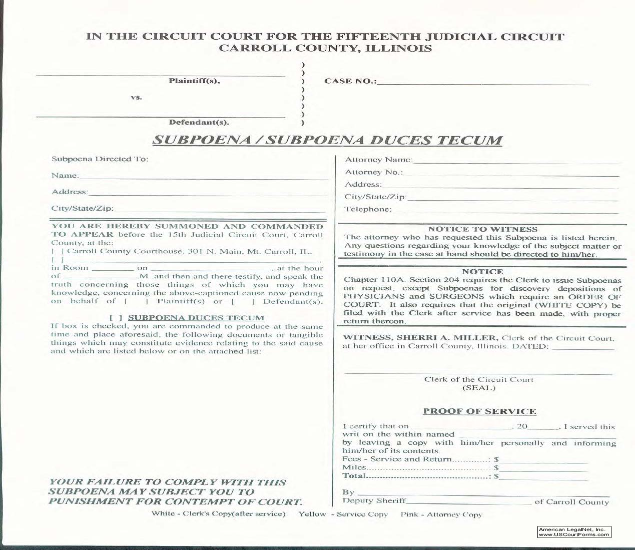Subpoena-Subpoena Duces Tecum | Pdf Fpdf Doc Docx | Illinois