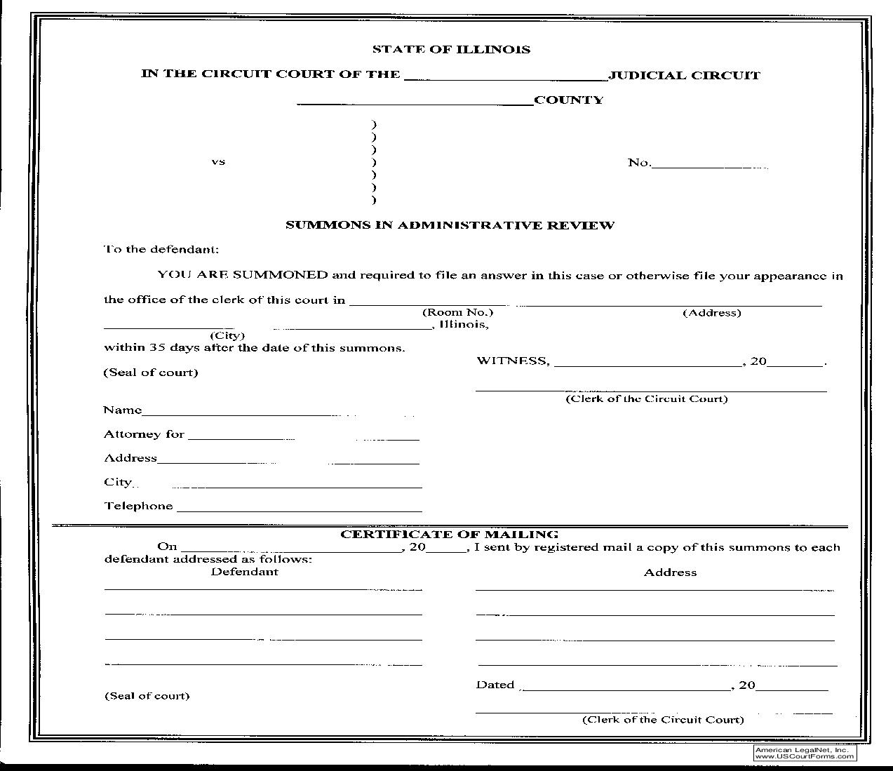 Summons In Administrative Review | Pdf Fpdf Doc Docx | Illinois