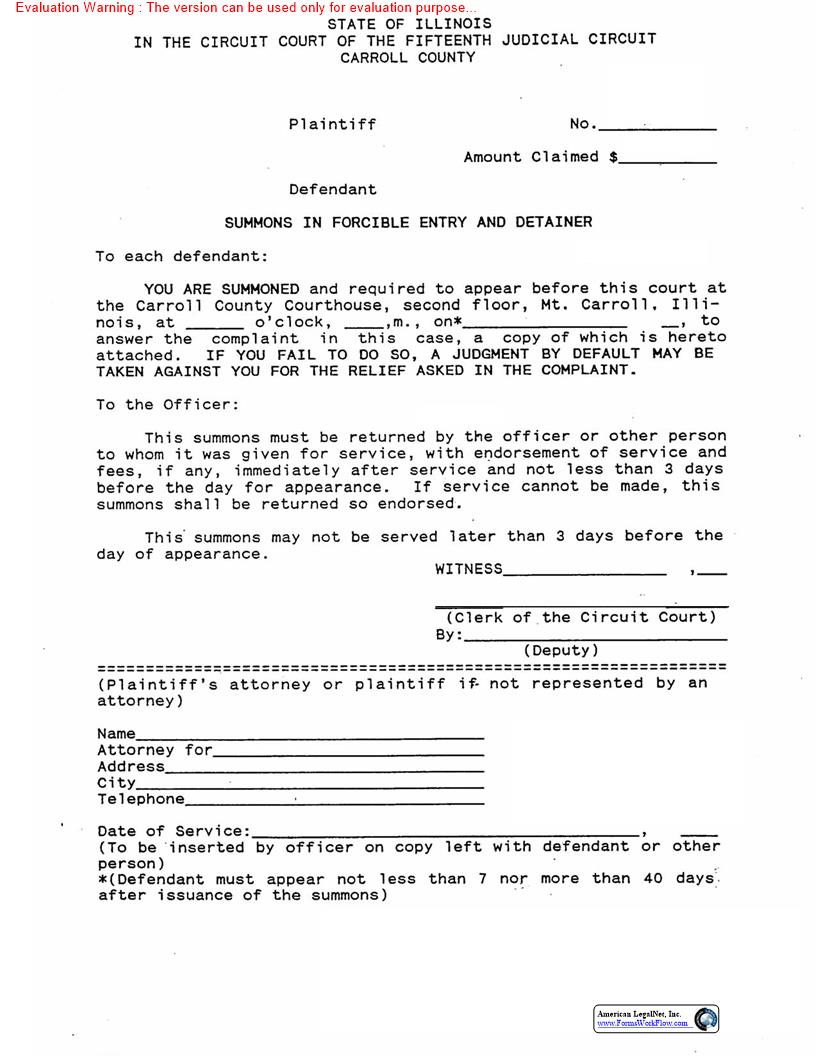 Summons In Forcible Entry And Detainer | Pdf Fpdf Doc Docx | Illinois