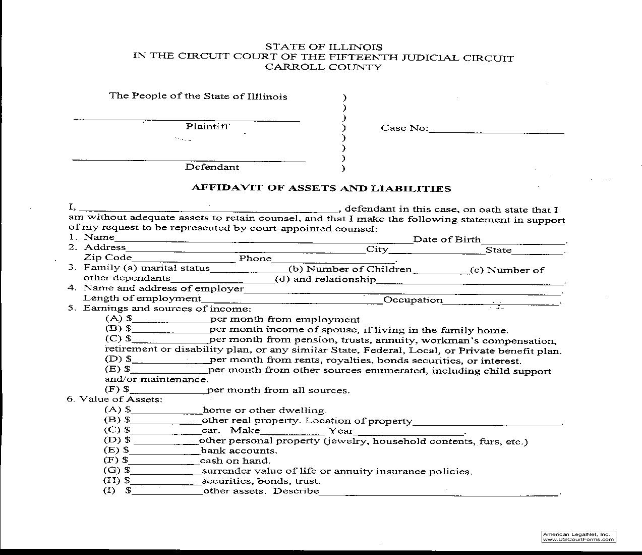 Affidavit Of Assets And Liabilities | Pdf Fpdf Doc Docx | Illinois