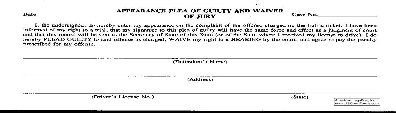 Appearance Plea Of Guilty And Waiver Of Jury (Traffic) | Pdf Fpdf Doc Docx | Illinois