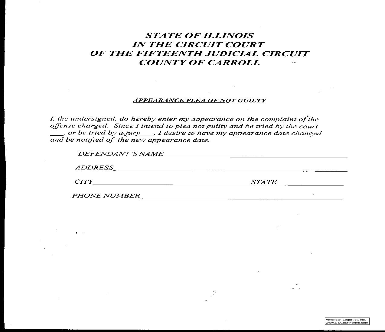 Appearance Plea Of Not Guilty | Pdf Fpdf Doc Docx | Illinois