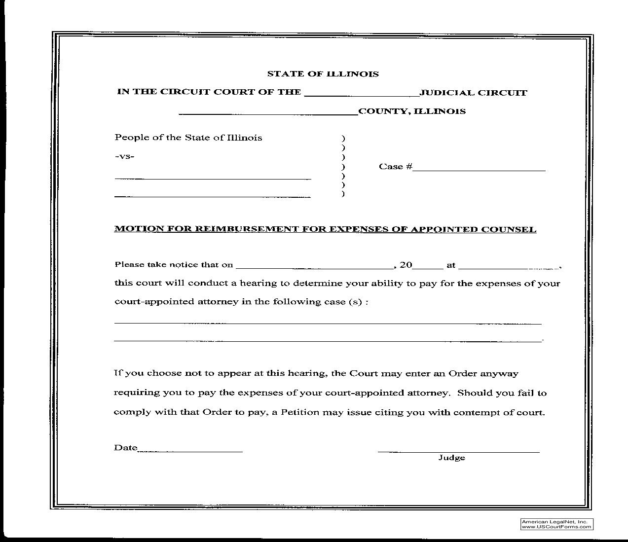 Motion For Reimbursement For Expenses Of Appointed Counsel | Pdf Fpdf Doc Docx | Illinois