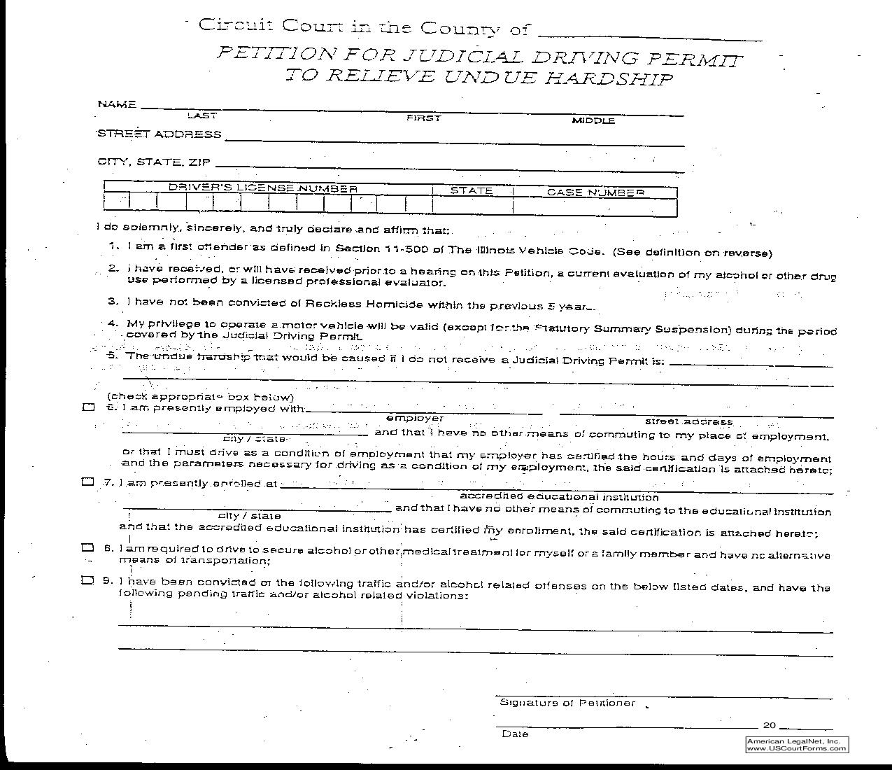 Petition For Judicial Driving Permit To Relieve Undue Hardship | Pdf Fpdf Doc Docx | Illinois