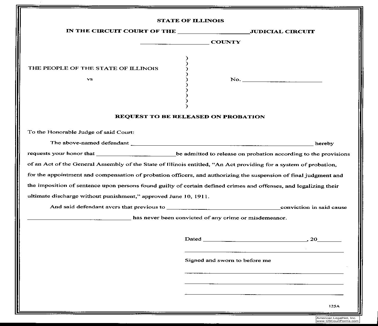 Request To Be Released On Probation {125A} | Pdf Fpdf Doc Docx | Illinois