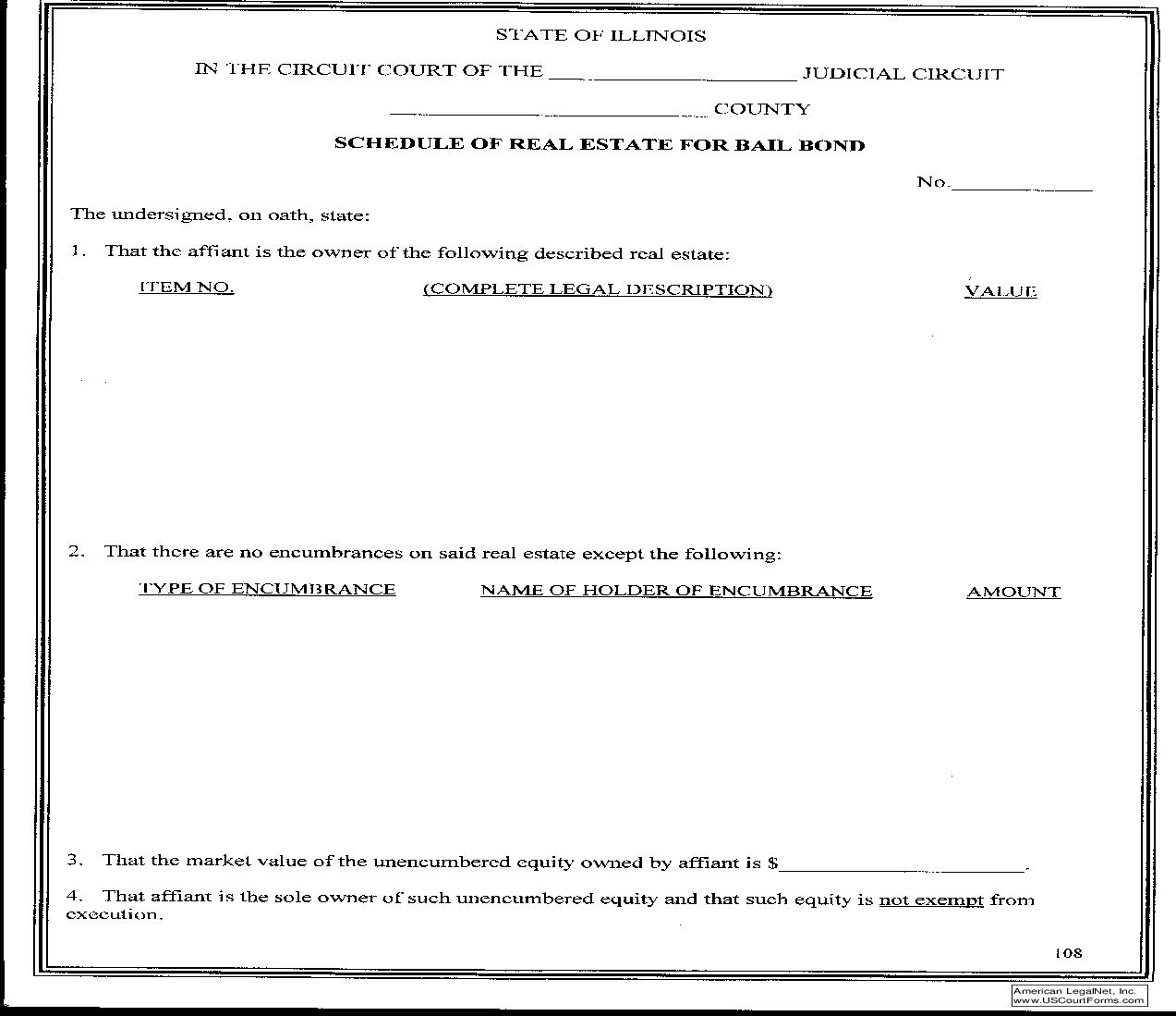 Schedule Of Real Estate For Bail Bond {108} | Pdf Fpdf Doc Docx | Illinois
