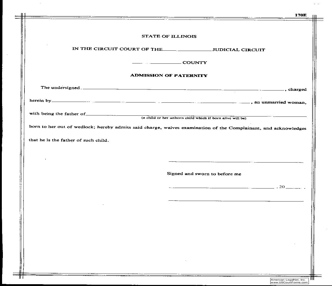 Admission Of Paternity {170E} | Pdf Fpdf Doc Docx | Illinois