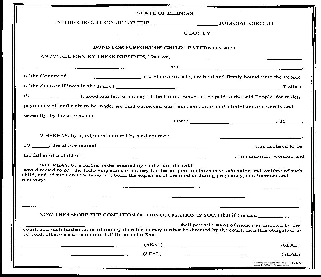Bond For Support Of Child-Paternity Act {170A} | Pdf Fpdf Doc Docx | Illinois