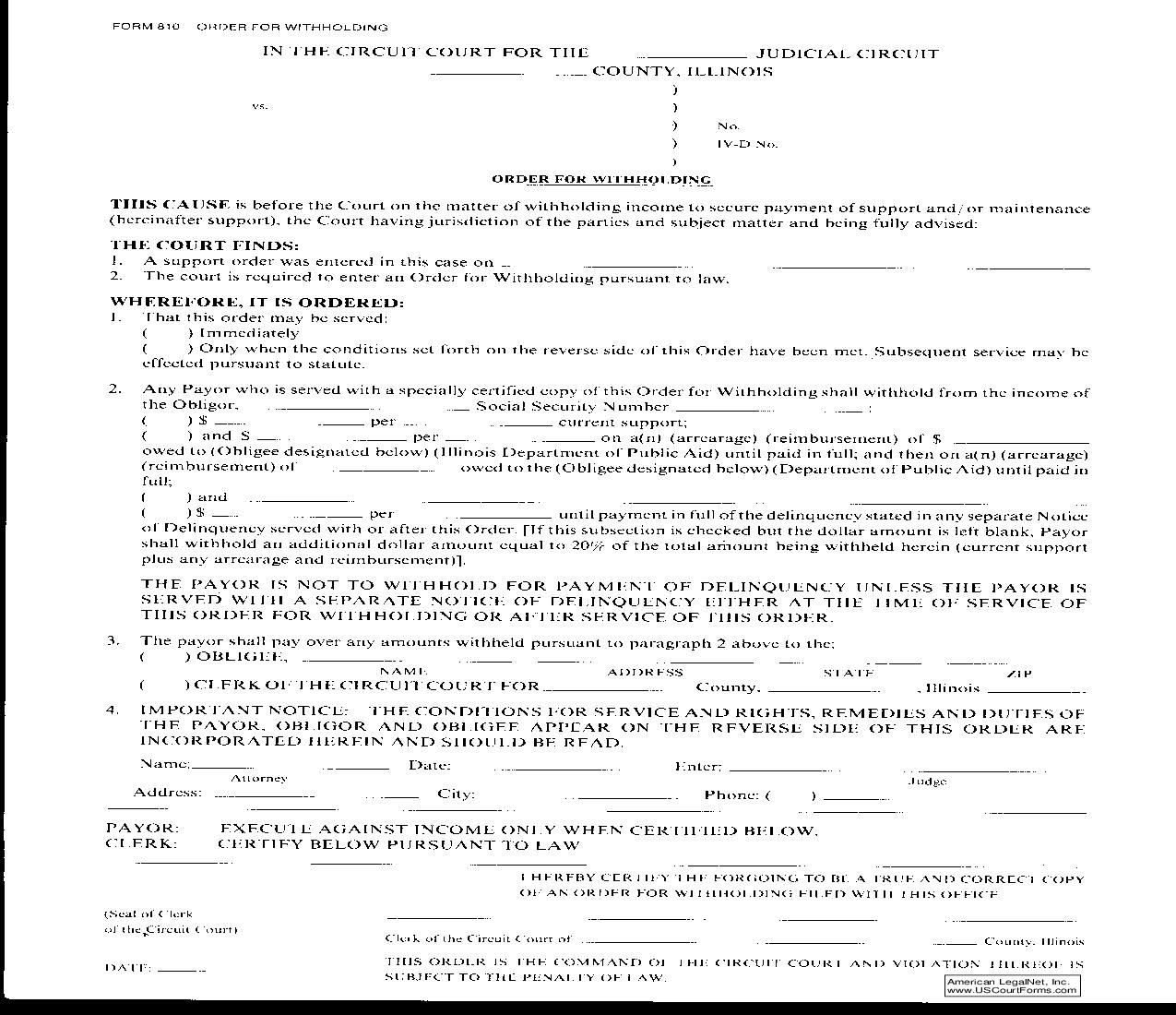 Order For Withholding {810} | Pdf Fpdf Doc Docx | Illinois