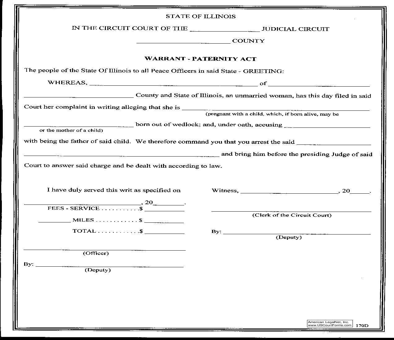 Warrant-Paternity Act {170D} | Pdf Fpdf Doc Docx | Illinois