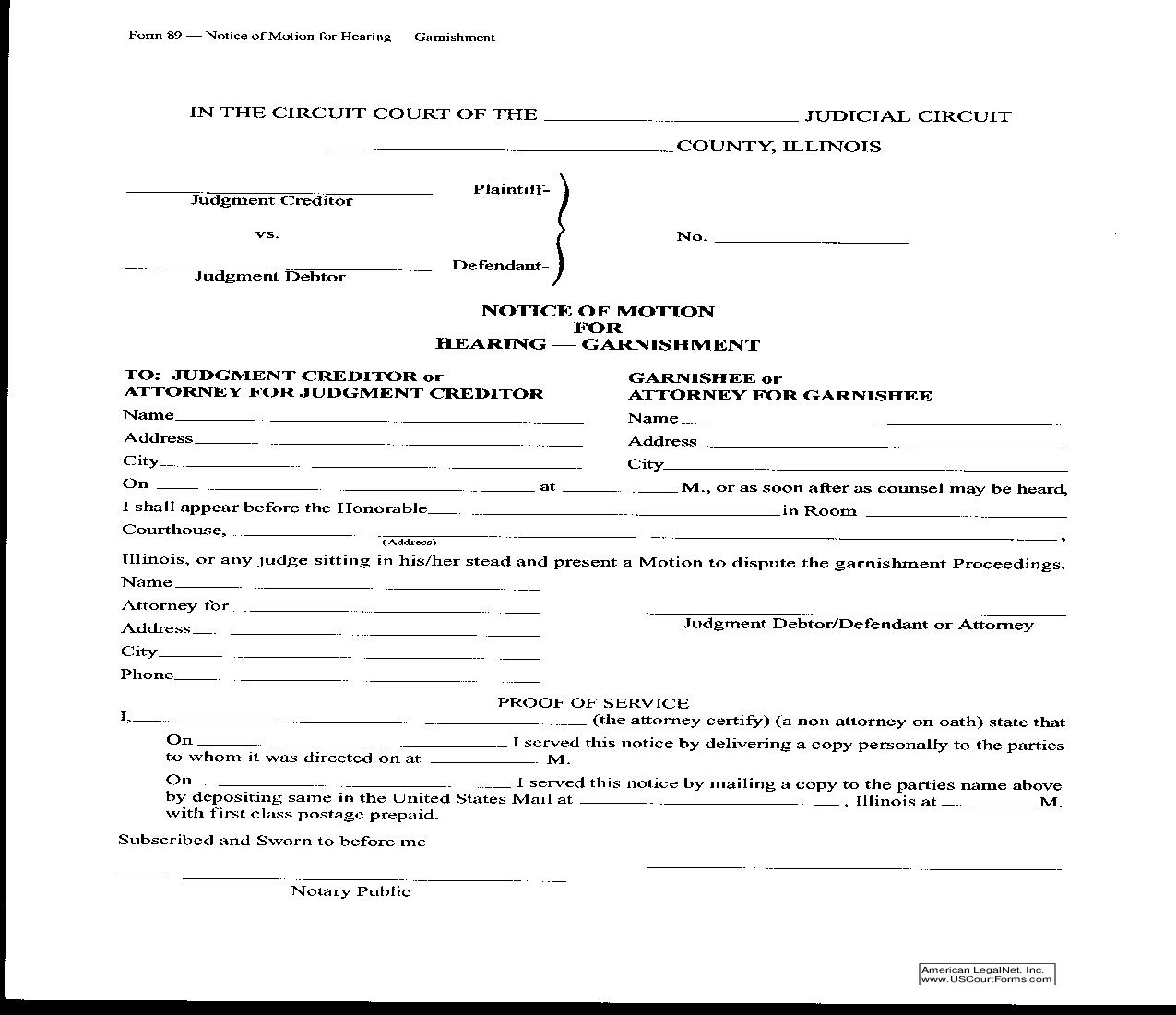 Notice Of Motion For Hearing-Garnishment {89} | Pdf Fpdf Doc Docx | Illinois