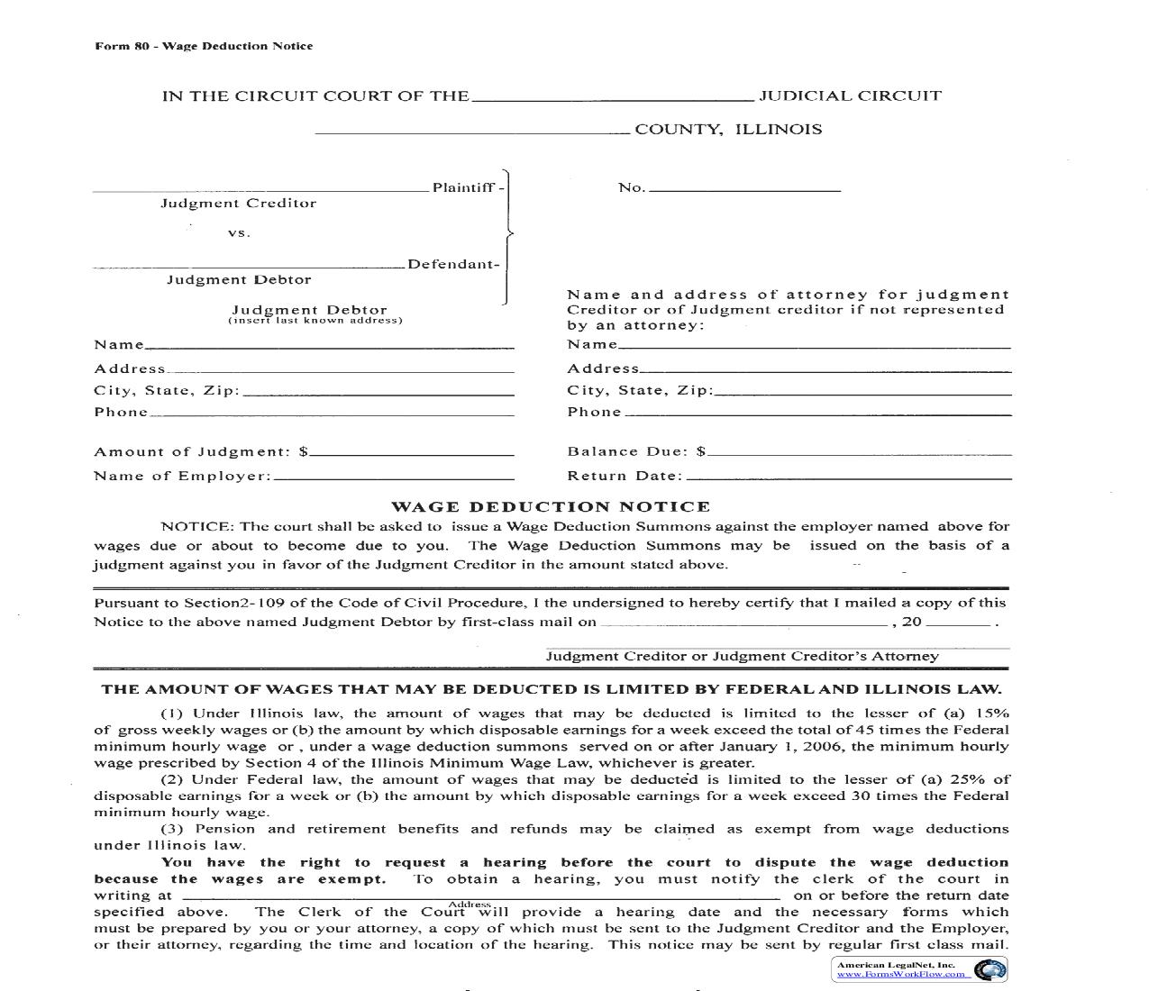 Wage Deduction Notice {80} | Pdf Fpdf Doc Docx | Illinois