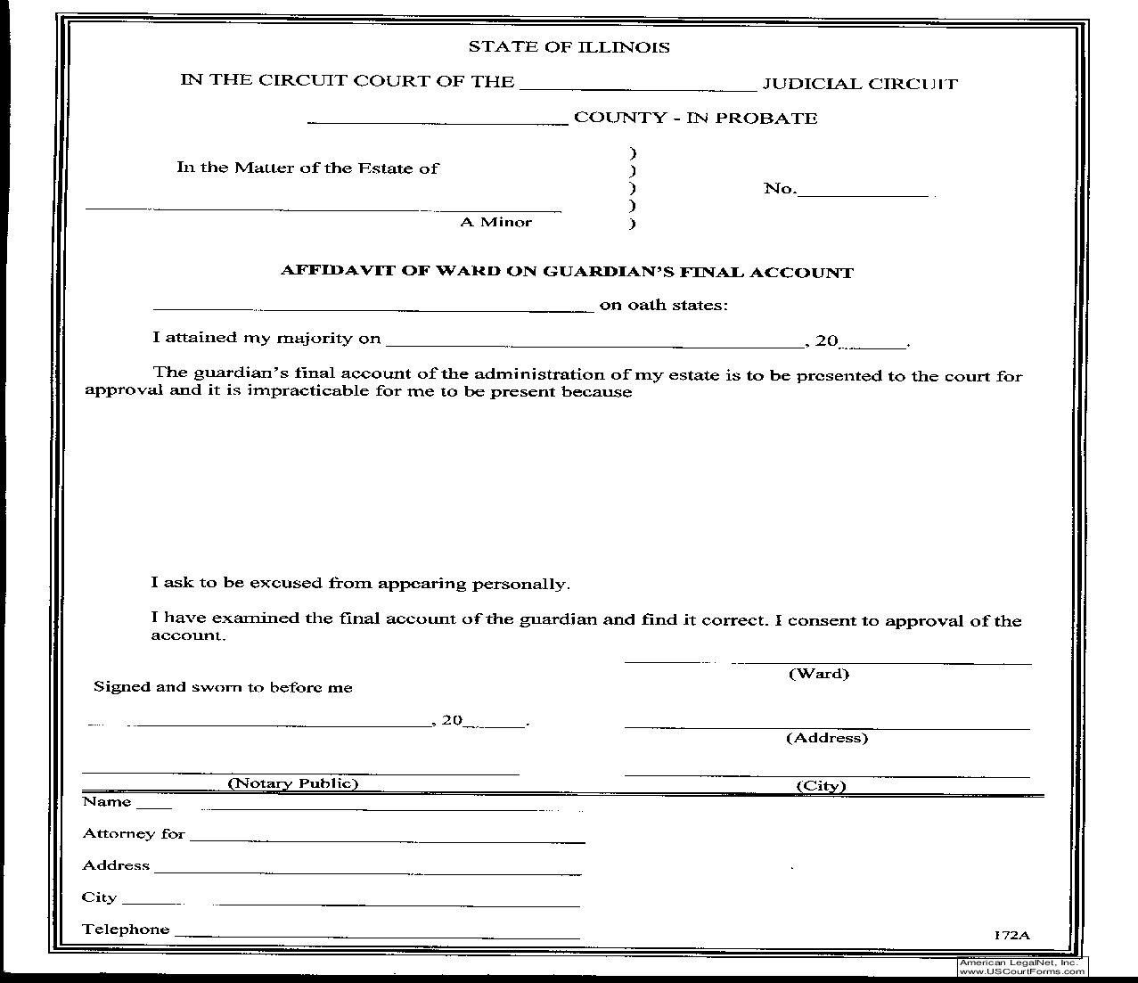 Affidavit Of Ward On Guardians Final Account {172A} | Pdf Fpdf Doc Docx | Illinois